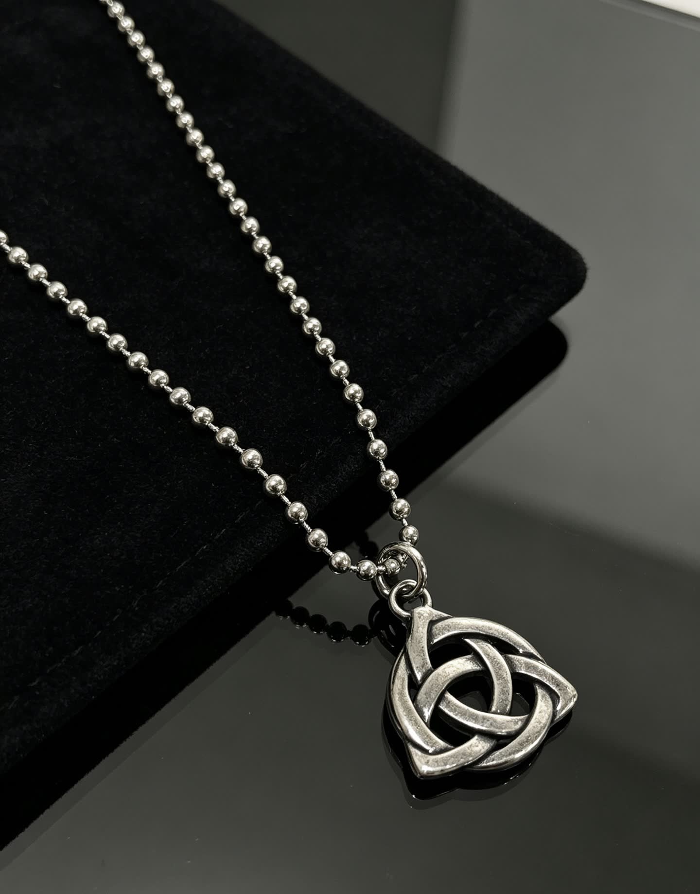 Chrome Hearts Sterling Silver Trinity Knot Pendant with Beaded Chain